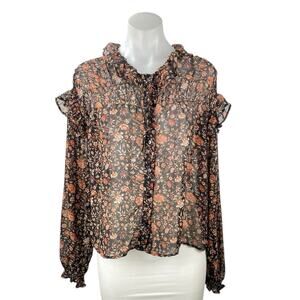 MNG Mango Women's Multicolor Ruffle Long Sleeve Button Down Sheer Blouse Top 4